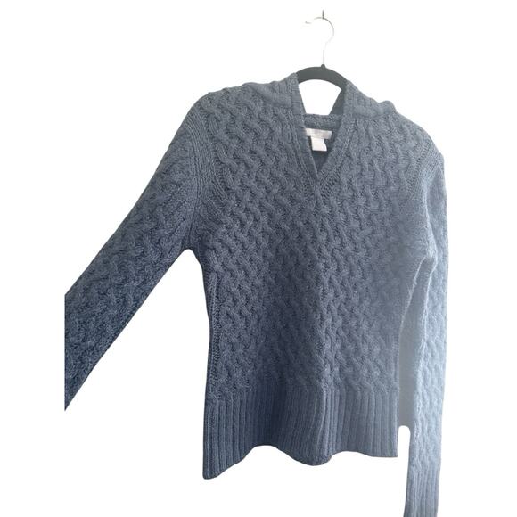 Kenji Womens Medium Blue Wool Alpaca Blend Hooded Cable Knit Sweater #5746 - Picture 4 of 12